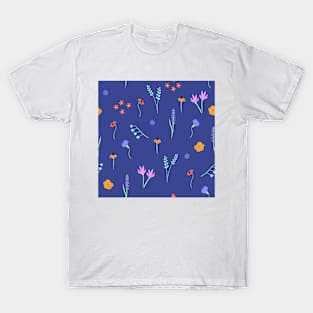 Florals on a Blue Background, Smaller T-Shirt